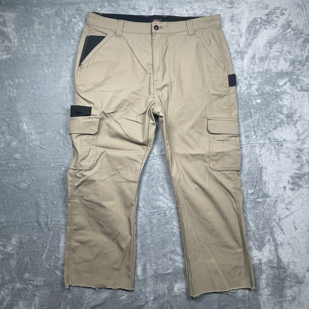 Genuine Dickies Cargo Pants Mens 36 Inch Waist Tan Ripstop Raw Hem Workwear READ